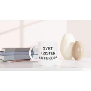 NYHET! Hvit kaffekopp med tekst og logo