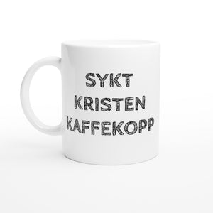 NYHET! Hvit kaffekopp med tekst og logo