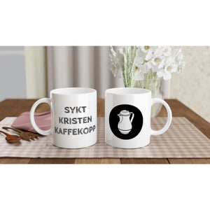NYHET! Hvit kaffekopp med tekst og logo